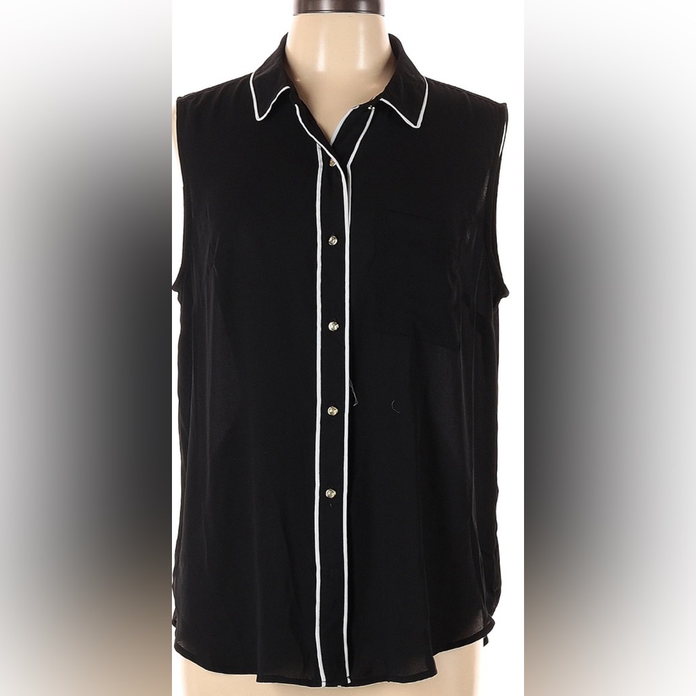 Liz Claiborne Sleeveless Golden Button-down Black Blouse